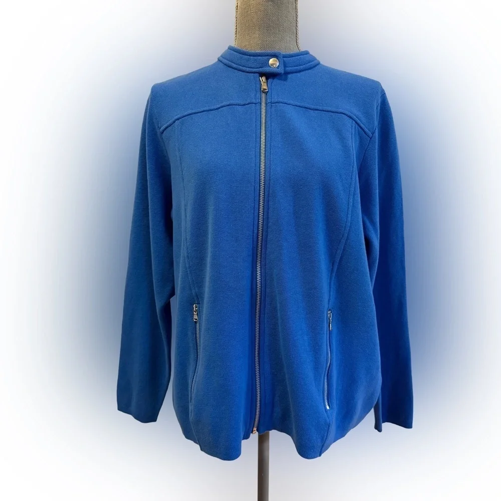 Lauren Ralph Lauren Blue Knit Cardigan Sweater Jacket, Size 1X - Picture 3 of 7